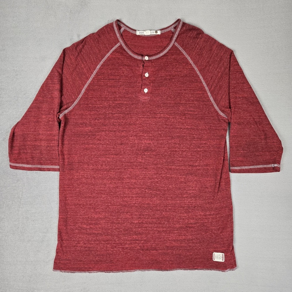 Iron & Resin Henley T Shirt Mens Mens 2XL Red Heather Lightweight 3/4 Sleeve USA